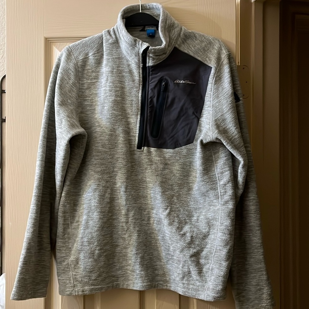 Eddie Bauer Grey Logo Zip Pocket Quarter Zip